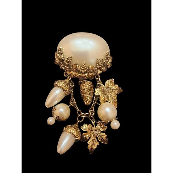Vintage 80s Faux Pearl Dangle Brooch (A3994) - Picture 1 of 4